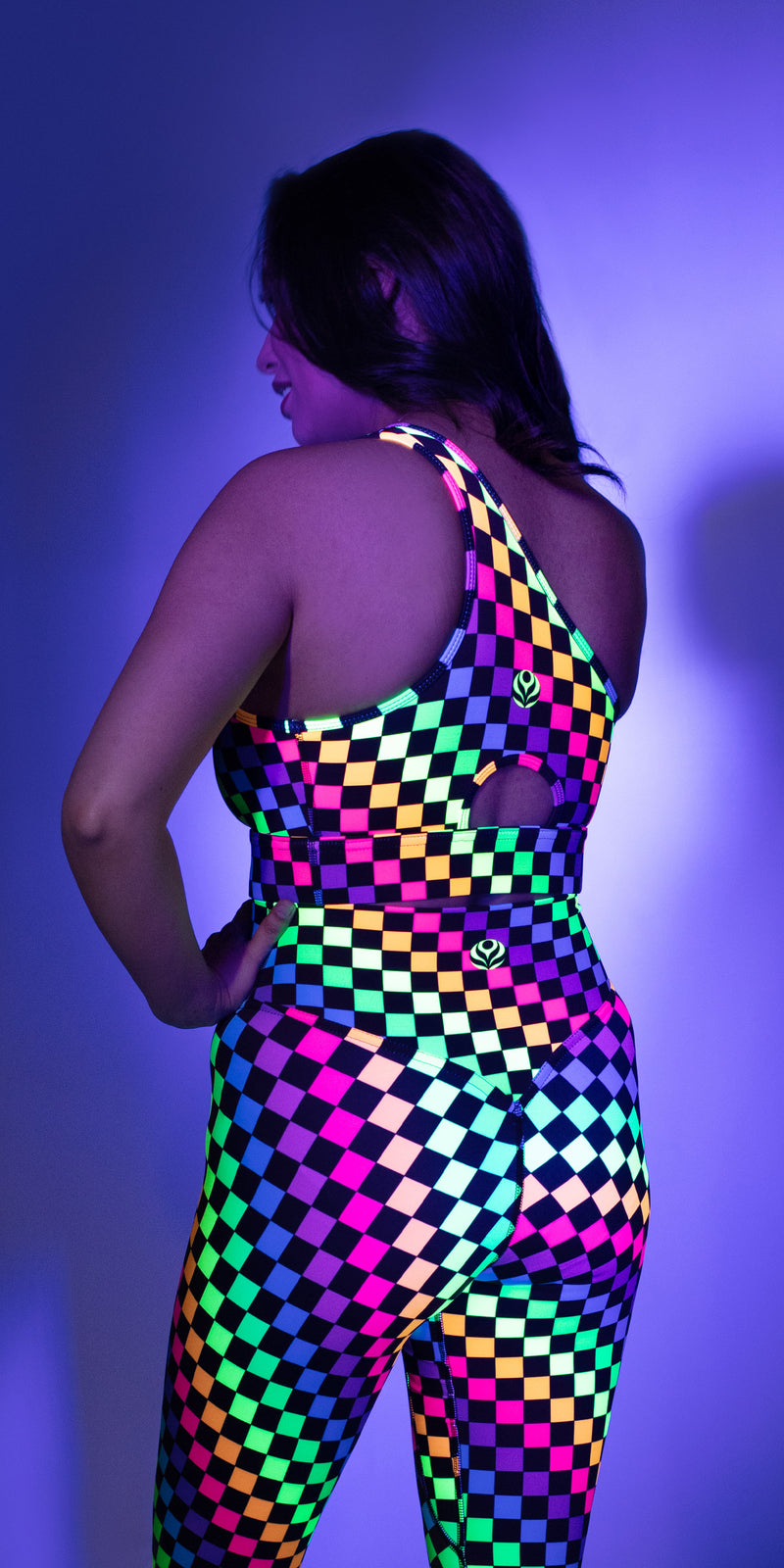 Neon Pop Checkers - Teardrop One-Shoulder Sports Bra