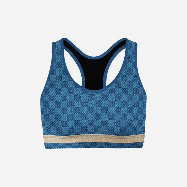 Faux Denim Checkers - Classic Sports Bra