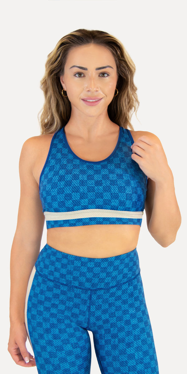 Faux Denim Checkers - Classic Sports Bra