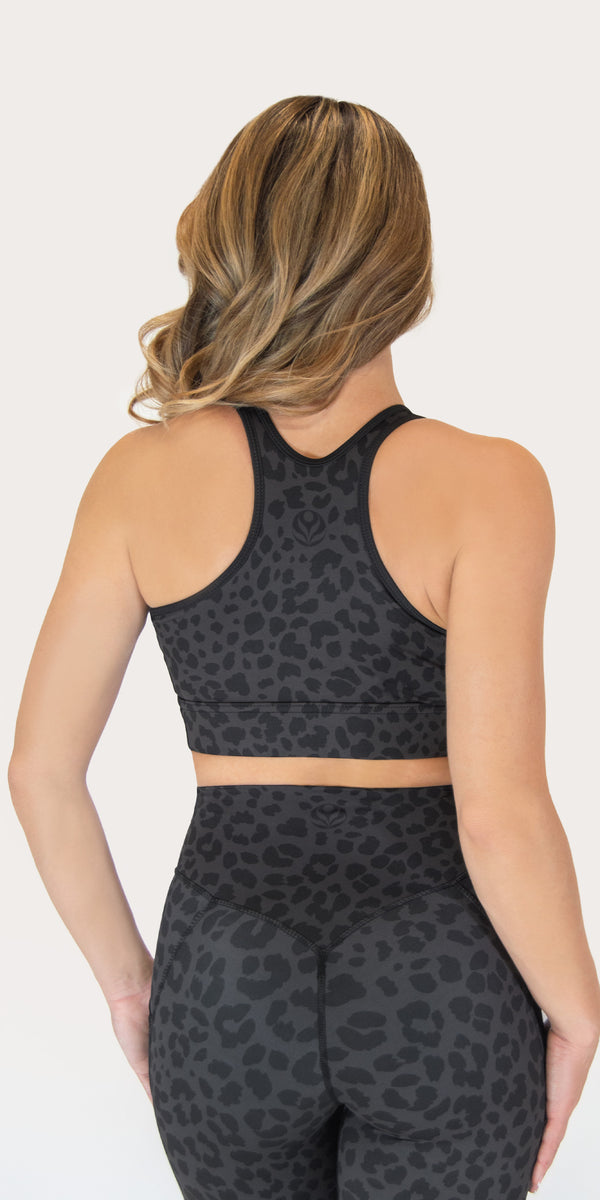 Night Leopard - High-Neck Racerback Sports Bra