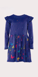 Dazzling Butterflies - Kids Ruffle Long Sleeve Dress
