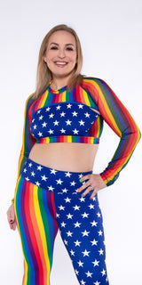 Rainbow Striped - Maxxi Crop Long-Sleeve Top [Final Sale]