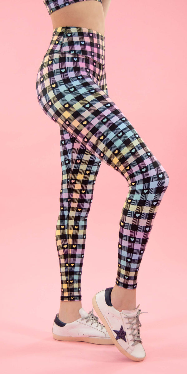 Rainbow Hearts Plaid - Legging