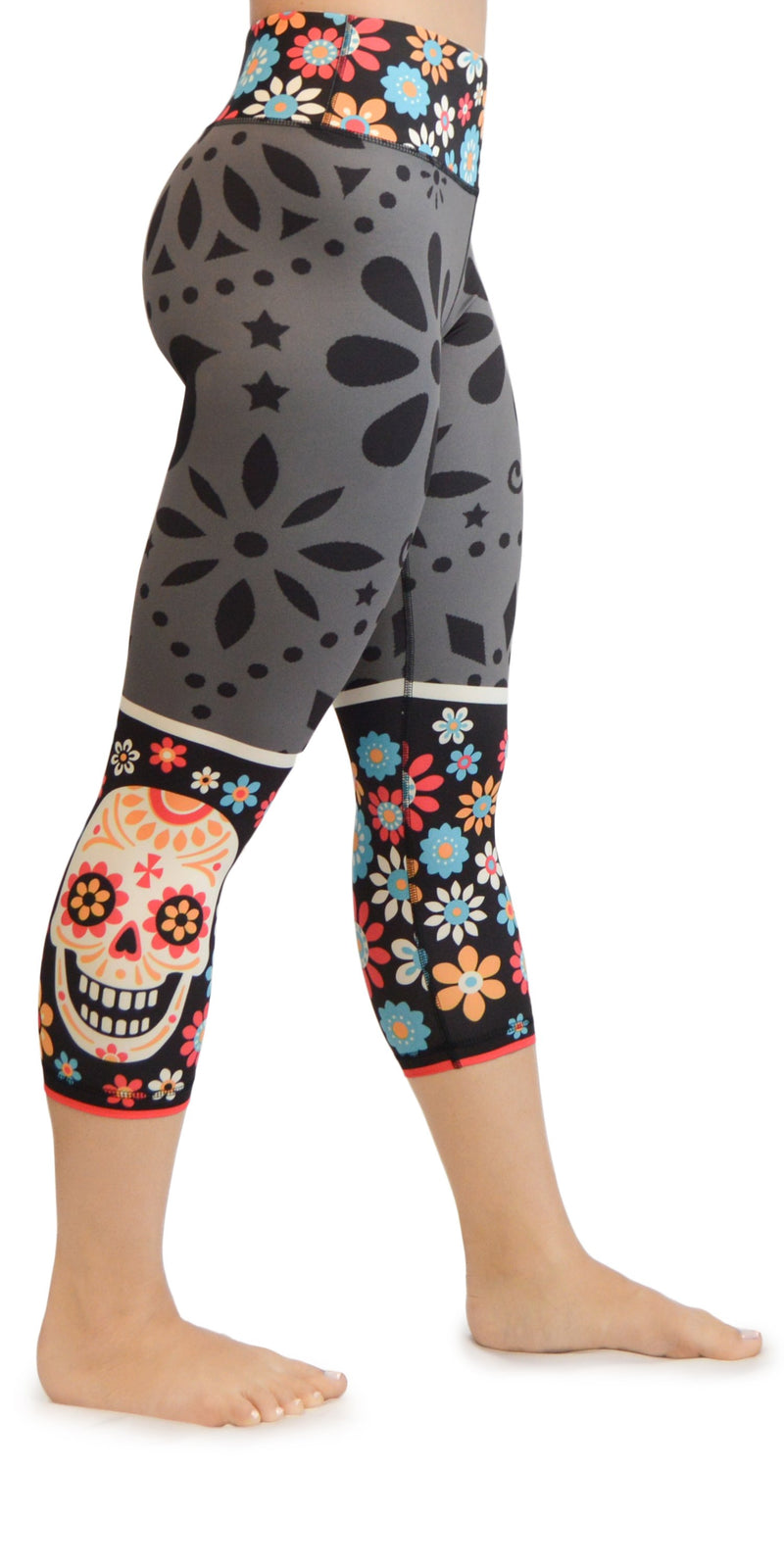 Womens Athletic Leggings Mesh Yoga Pants for Women Skull Capri