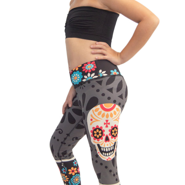 Running Women's Mid-Calf Leggings MEXICAN SKULLS E-store  -  Polish manufacturer of sportswear for fitness, Crossfit, gym, running.  Quick delivery and easy return and exchange