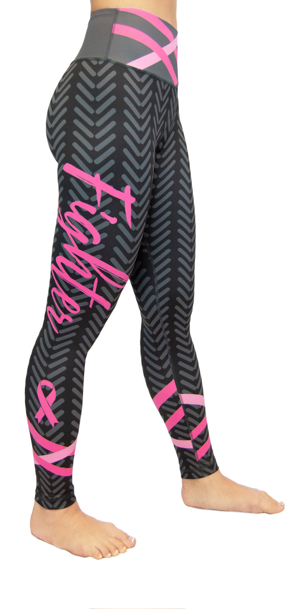 Junior's Love Breast Cancer Pink Ribbon V586 Black Athletic Workout Leggings  One Size + (XL-2XL) at  Women's Clothing store